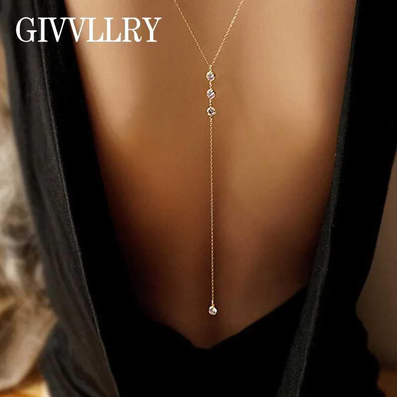 

Free Shipping Back Drop Chain Necklaces For Women Elegant Long Crystal Wedding Accessories Backless Chain Beach Jewelry