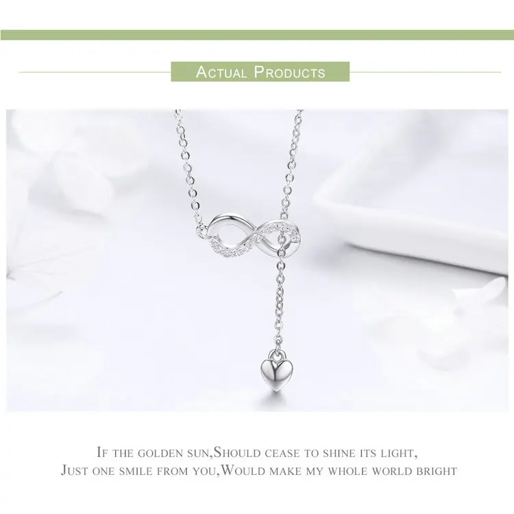 WOSTU, подлинное 925 пробы Серебряное ожерелье с подвеской в виде бесконечного сердца для женщин, серебряные ювелирные изделия, Романтичный подарок для влюбленных, FIN223