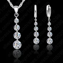 Jemmin Romantic 925 Sterling Silver Link Chain Crystal Pendant Necklace Jewelry Set For Women Earrings Wedding Jewelry Sets