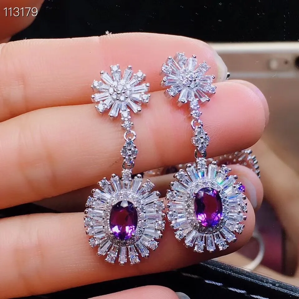 Натуральный и настоящий аметист, серьги из серебра 925 пробы для мужчин и женщин