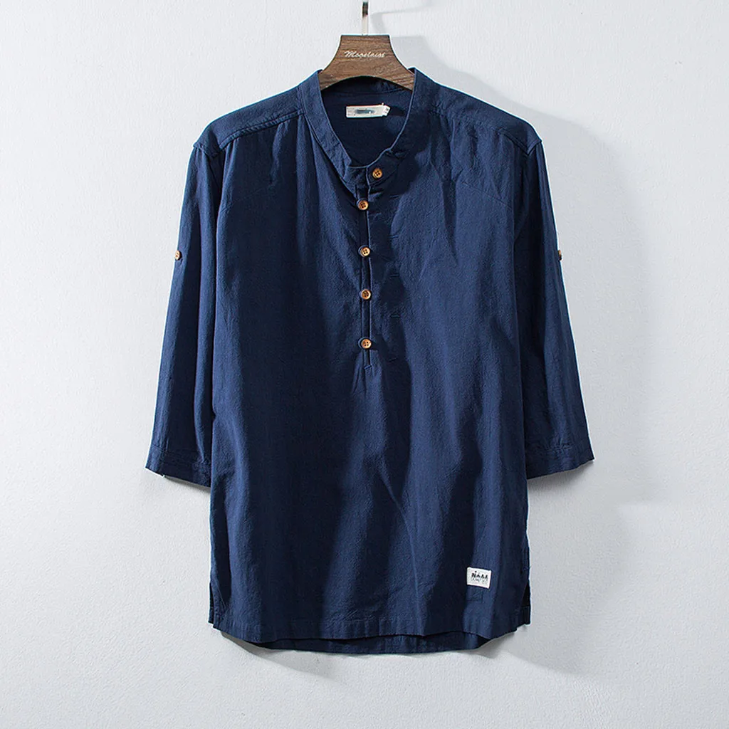 

Retro Cotton Linen Men Shirt New 2019 Spring Elegant Stand Collar Long Sleeve Casual Tops Men's Loose Shirts Homme Camisa Hombre