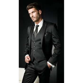 

Custom Made One Button Black Groom men suit Tuxedos Peak Lapel Groomsmen Best Man Wedding Prom mens Suits ( jacket+Pants+vest)