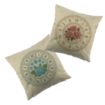 

flower clock Pattern Printed linen Cushion Cover Green Pink Doggy With Headphone Design Pillow Case