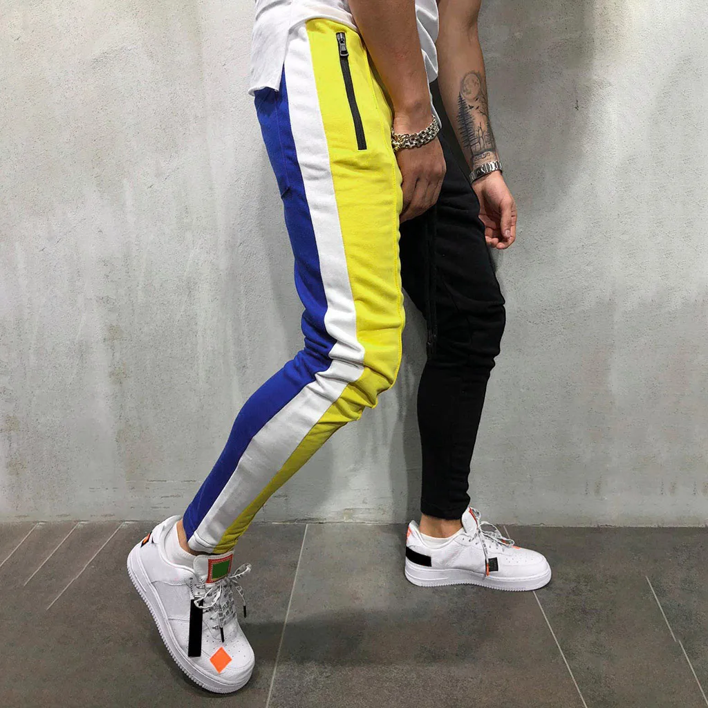 Laamei мужские обтягивающие спортивные штаны с завязками, полосатые спортивные штаны, Цветные Лоскутные штаны для бега, спортивные брюки в стиле хип-хоп, Длинные Слаксы