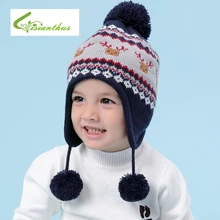 Детская шапка, зимняя шапка с рисунком рождественского оленя для мальчиков и девочек, зимняя теплая шапка, детская шапка с ушками, детские вязаные утепленные бейсболки/шарф