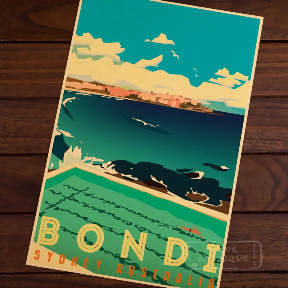 Bondi Сидней Австралия поп арт карта постер классические винтажные Ретро фотокарты