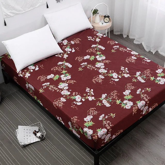 New Printing Fitted Sheet Mattress Cover Bed Linen With Elastic Band Mattress Protector Pad 100%Polyester King Size Bedding Set - Цвет: 23