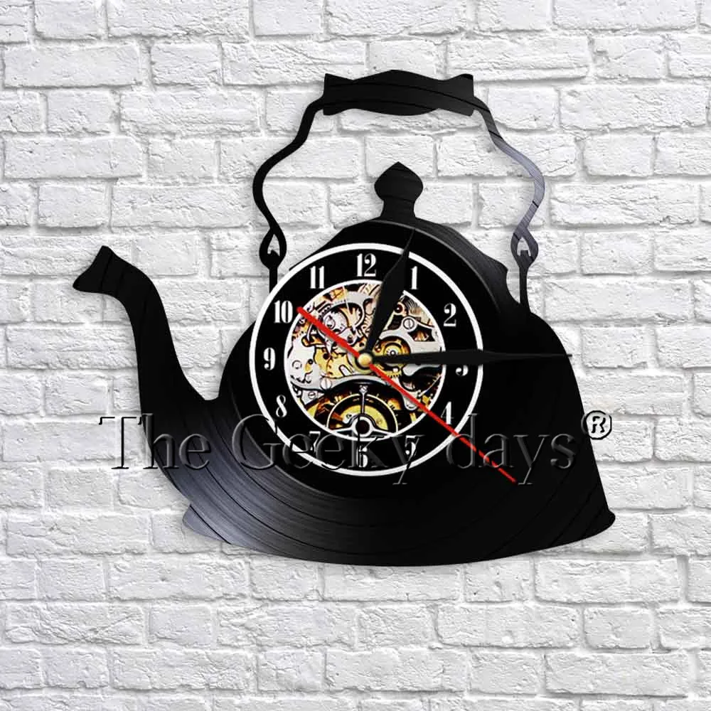 

1Piece Teapot Artwork Clock Vintage Wall Decor Vinyl Record Decorative Wall Clock 3D Wall Watch Creative Art Decor For Kitchen