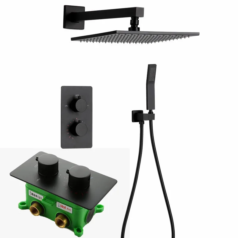 Thermostat Armaturen Schwarz Dusche Set 8/10/12/16 Zoll Badezimmer-niederschlag Dusche Wasserhahn Set Mit Handheld Dusche Kopf S125 Thermostat Armaturen Schwarz Dusche Set 8/10/12/16 Zoll Badezimmer-niederschlag Dusche Wasserhahn Set Mit Handheld Dusche Kopf S125