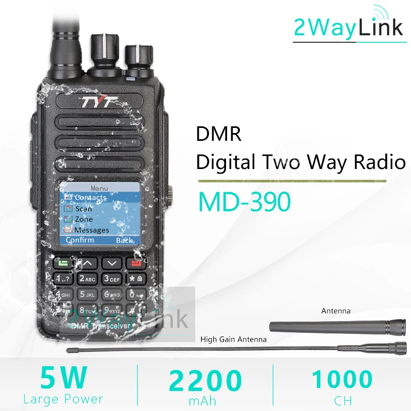 

TYT MD-390 DMR Digital Walkie Talkie Waterproof 2 Way Radio Handheld LCD Display IP67 Waterproof UHF 400-480MHz Upgrde of MD-380