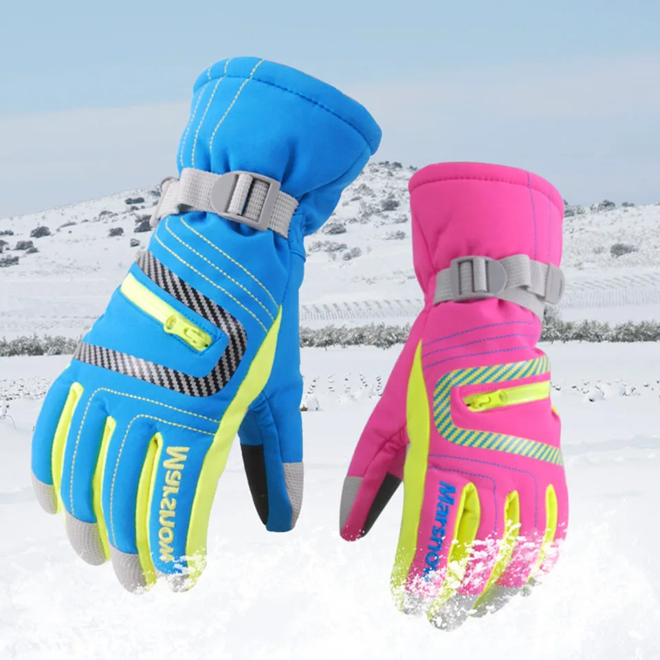 2 Pairs Snow Mittens Winter Ski Mittens Kids Waterproof Gloves Unisex