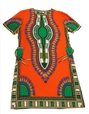 7 цветов Дашики карманы Африканский Племенной рубашки Дашики печати женщин Лаконичное платье Хиппи одежда - Цвет: orange
