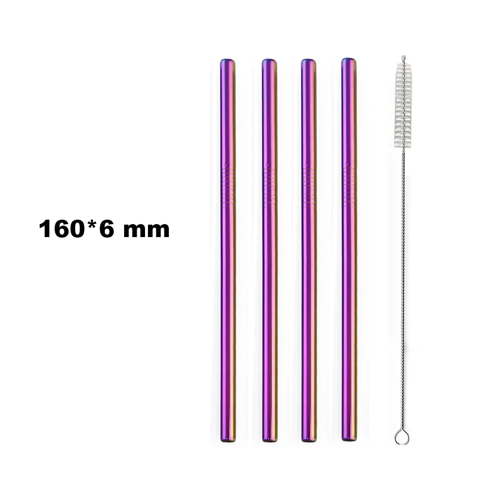 Mini Rainbow Stainless Steel Reusable Fruit Juice Straws - Set of 4 with Cleaning Brush