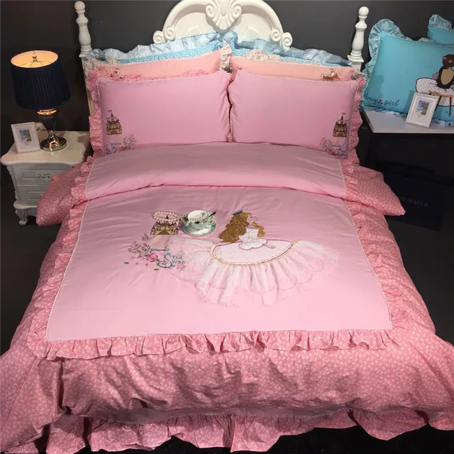 Best Price 100%Cotton Pink Lace Girls Bedsheet Set 4 Pieces Queen King Size Bedding Set Bedroom Duvet cover Bed Linen set soft Bedclothes Best Price 100%Cotton Pink Lace Girls Bedsheet Set 4 Pieces Queen King Size Bedding Set Bedroom Duvet cover Bed Linen set soft Bedclothes
