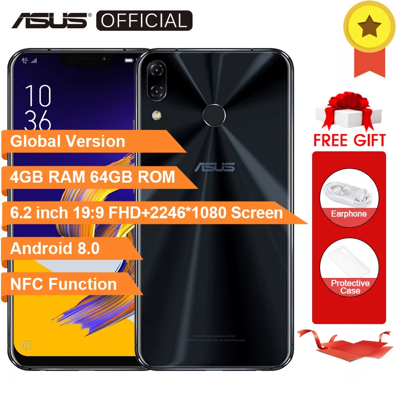 Глобальная версия ASUS ZenFone 5 ZE620KL телефон 6," 19:9 FHD+ экран Android 8,0 Qualcomm Snapdragon 636 4 Гб 64 Гб 4G Смартфон NFC