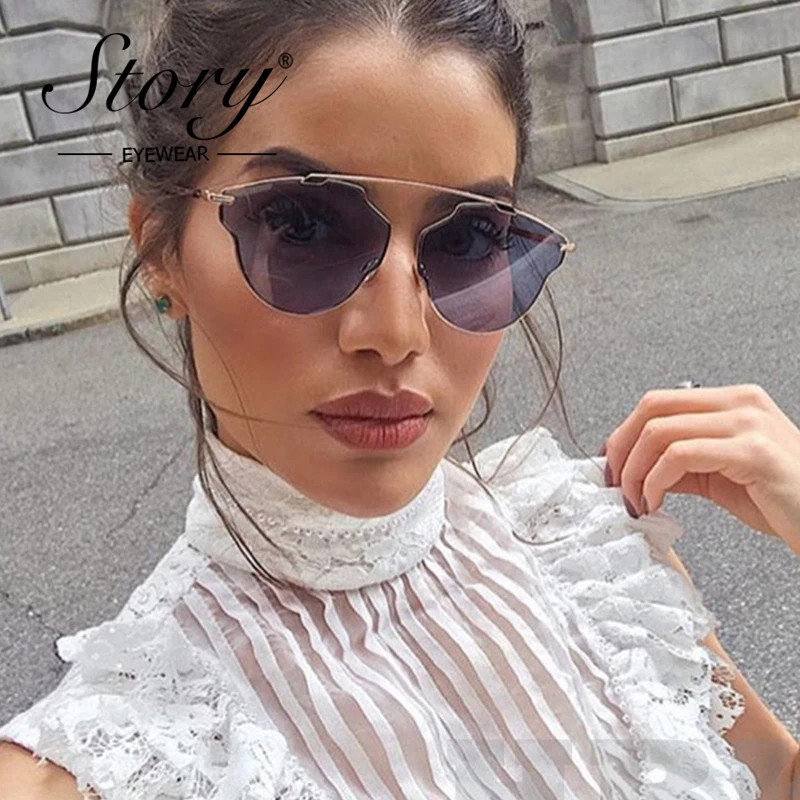 

STORY 2018 Classic Gold Frame Purple Lens Cat Eye Sunglasses Women Band Designer High Quality Cateye Sun Glasses Oculos ST004