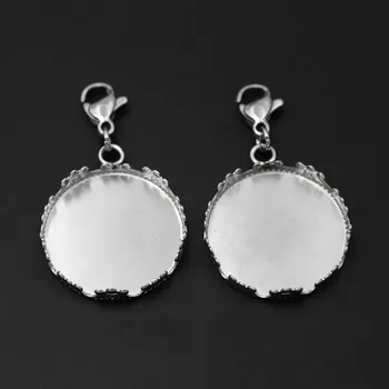 

Round Bezel tray Lobster Clasps Connector Stainless Steel 20mm 25mm Glass Cabochon Bases Pendant Settings Charms DIY Findings