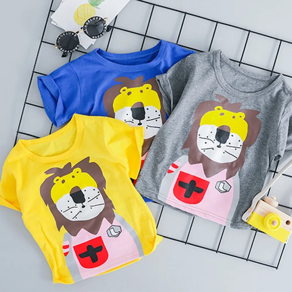 2019 модная летняя футболка с рисунком льва для малышей однотонные Шорты повседневные комплекты