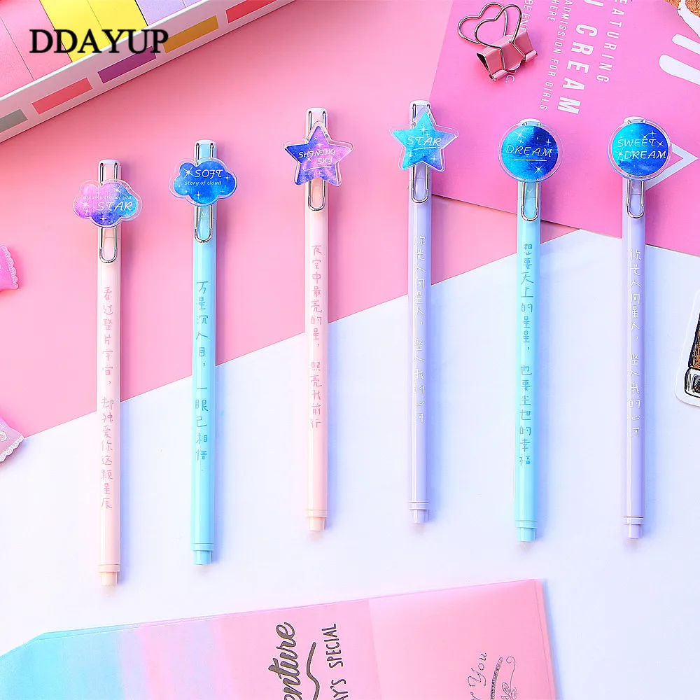 

2Pcs 0.5 mm Coloured Starry Sky Clip Gel Pen Signature Pen Escolar Papelaria School Office Supply Promotional Gift