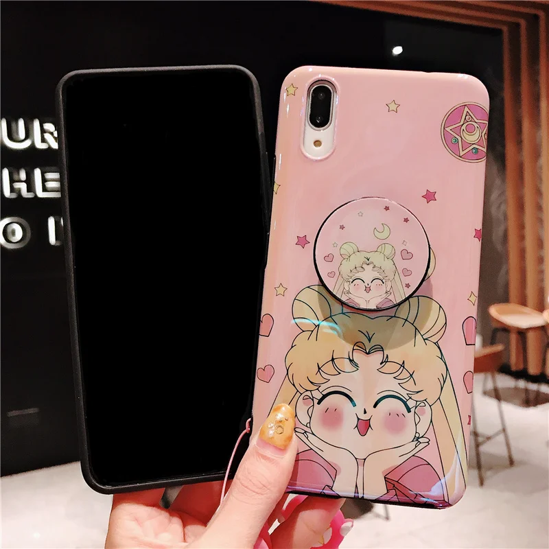 Чехол Sam S10 plus Sailor moon, розовый милый мягкий чехол для телефона samsung Galaxy S9 S8 S7 edge note8 note9+ плечевые ремни