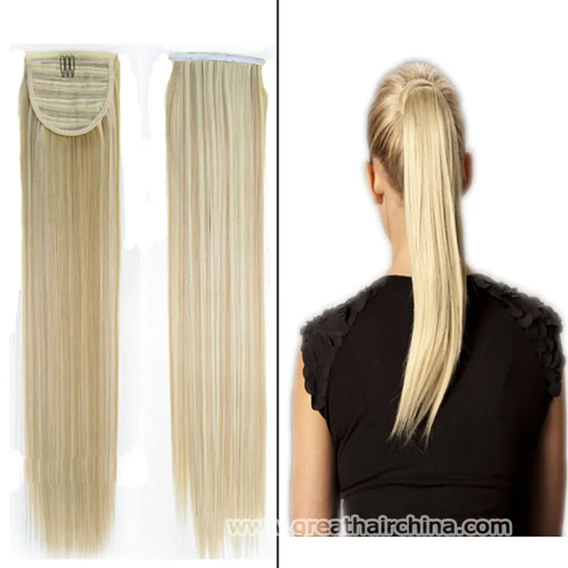 

Gifts-- Fashion Slavic Natural Hair Ponytails 70grams/Piece High Quality 18/P613 Women Straight Wrap Around Ponytail Long Hair
