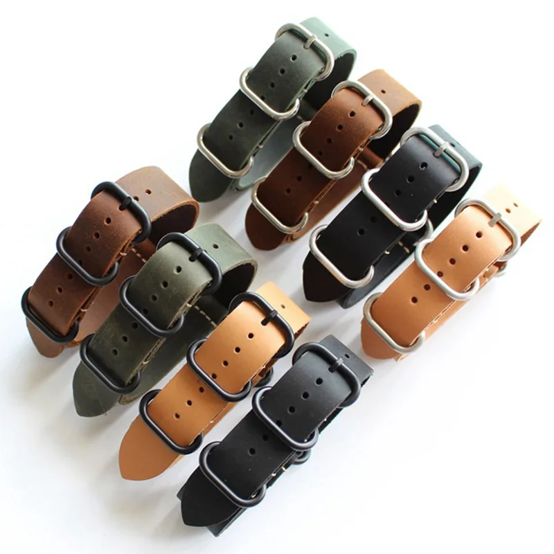 18MM 20MM 22MM 24MM 26mm Nato strap genuine leather black green brown