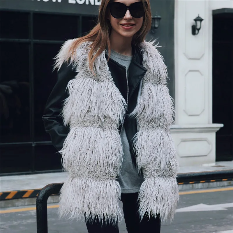 2017 Tassel Fluffy Black Faux Fur Vest Waistcoat Autumn Winter Sleeveless Outerwear Women Coats Soft White Hairy Overcoat A1019