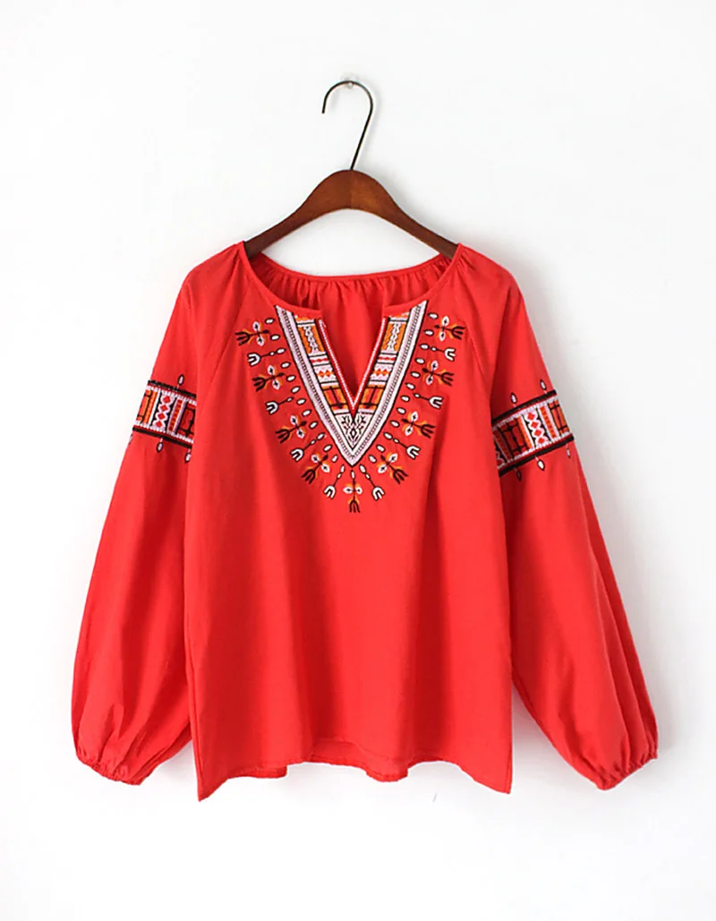 Rojo Nuevo Nacional Moda Camisa Yingyuanfang blanco Versión De Muñeca amarillo Fresco Suelta Coreana La Bordado Pequeño 4OwxwX