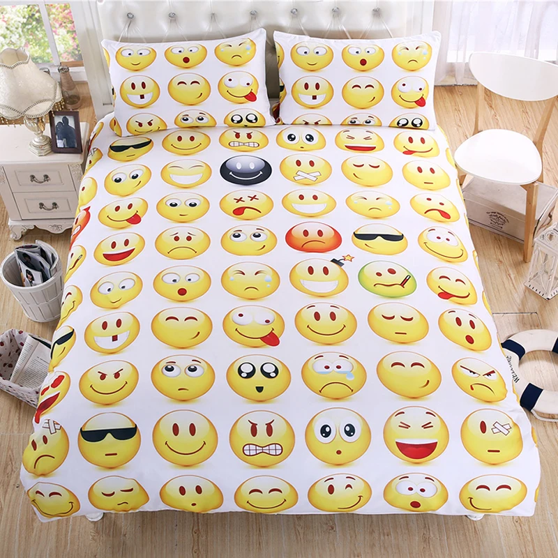

Home Textile Bedding Duvet Cover Set Cartoon Emoticon Package Emoji Fashion Series Polyester 3Pcs Duvet Cover 4 Size