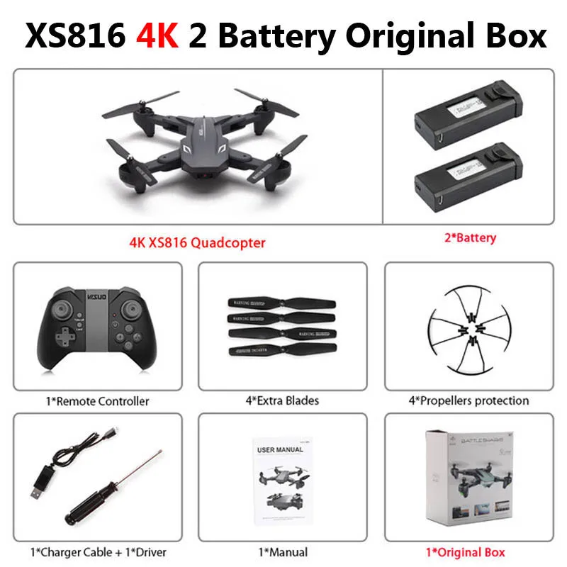 Visuo XS816 мини складной Дрон с двойной камерой 4K WiFi FPV 50 раз зум оптический поток RC Квадрокоптер Вертолет игрушка SG106 XS809 - Цвет: XS816 4K 2B Box
