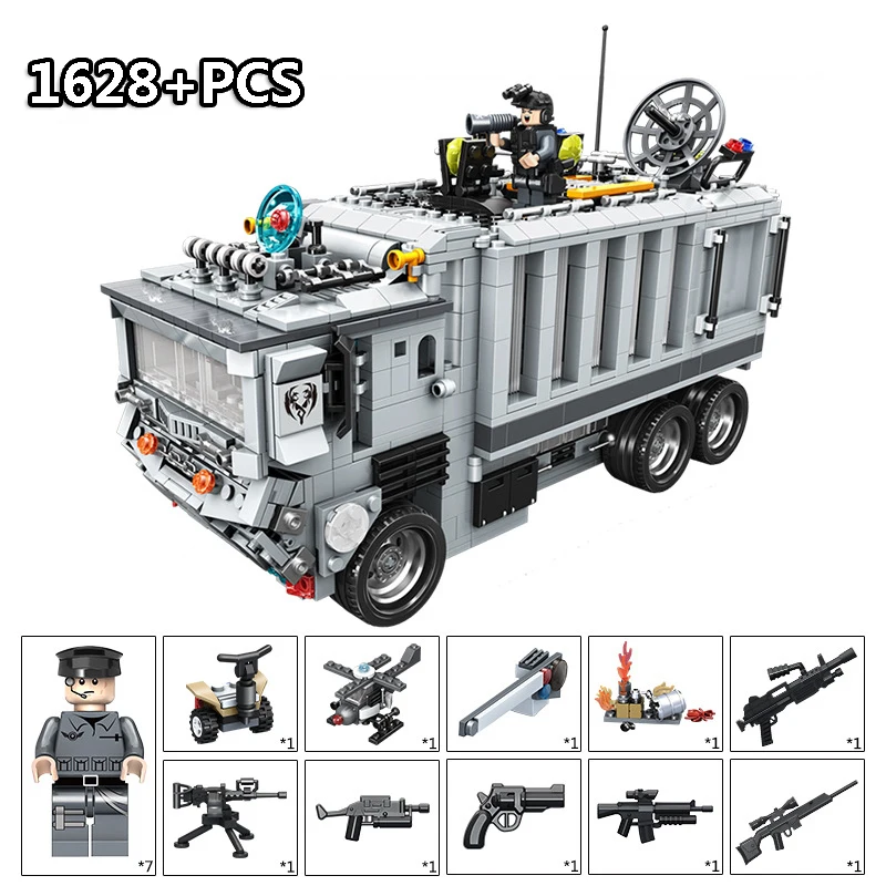 

1628PCS DIY Military SWAT Mobile Command Vehicles Police Set Model Building Block Bricks Educational Assembled Toys for Childens