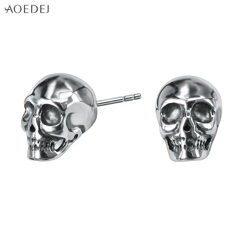

AOEDEJ Punk Skull Earrings Vintage Rock Skeleton Earrings Hip-hop Stud Earrings for Women Men Silver Color Stud pendientes mujer