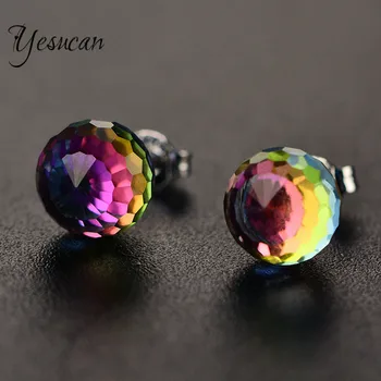

Yesucan Simple Round Austria Crystal Studs Bijoux Ball earrings Women Post Earrings Rainbow Birthstone Ball Earring 6mm