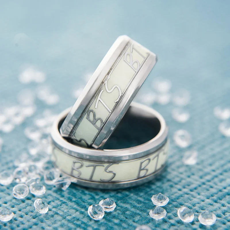KPOP BTS Ring Night Luminous Finger Rings Bangtan Boys V Jung Kook Jimin RM Suga Jewelry Rings Accessories For Men Women