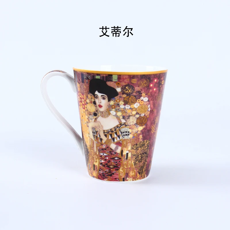 Avalon костяного фарфора Gustav Klimt Famouspaint картина маслом Художественная чашка кофе вы чашка керамика молоко кафе кружка 410 мл рукоять поцелуй - Цвет: AI deal