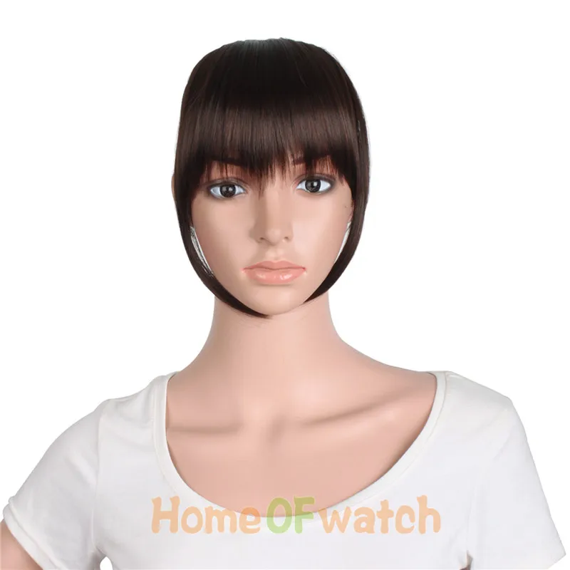 short front blunt bangs clip in hair extensions dark light brown