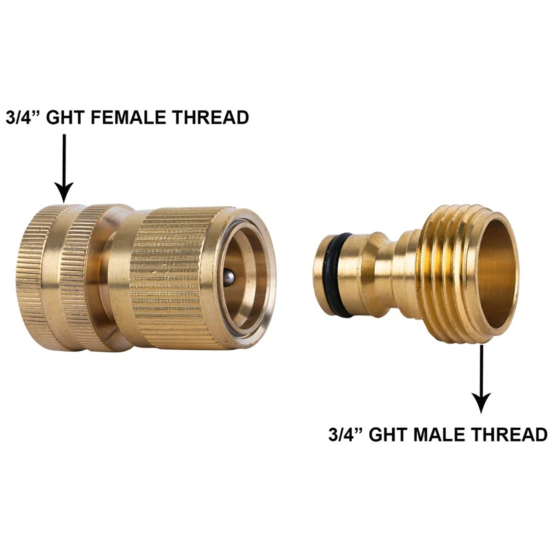 Garden Hose Quick Connect Solid Brass Quick Connector Garden Hose Fitting Water Hose Connectors 3/4 Inch Ght(3 Sets