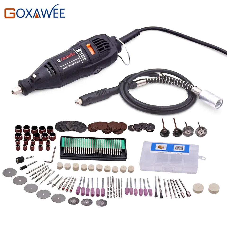  GOXAWEE 220V Electric Mini Drill engraver Variable Speed Rotary with Flexible Shaft 181PCS Accessor