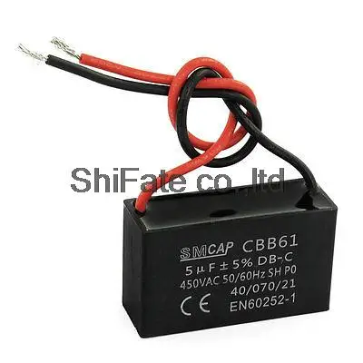

AC 450V 5uF Two Black Red Wired Ceiling Fan Motor Run Capacitor CBB61