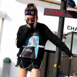 Странно для девочек 2018 Новинка осени тайский прилив бренд печати свитер с высоким воротником свободные короткие женские свитер-пальто