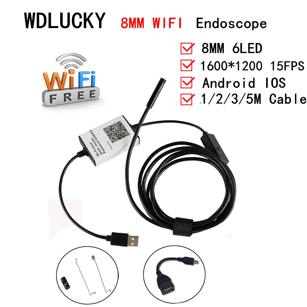 imágenes para 8mm lente 1 m/2 m/3.5 m/5 m cable cámara resistente al agua para iphone y endoscopio android 1/5 "cmos wifi endoscopio inspección camerara imágenes para 8mm lente 1 m/2 m/3.5 m/5 m cable cámara resistente al agua para iphone y endoscopio android 1/5 "cmos wifi endoscopio inspección camerara