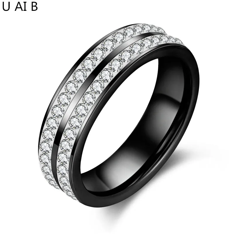 New High end 6 MM ,8 MM wide 2 row Ceramic Rings Women Big Rings for