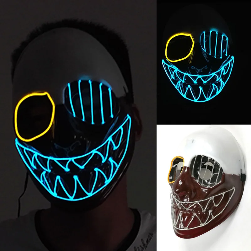 Flashing Toy EL Wire Mask Battery Operated Masquerade Clown LED Neon Light for Glowing Dance Carnival Party Halloween Masks | Освещение