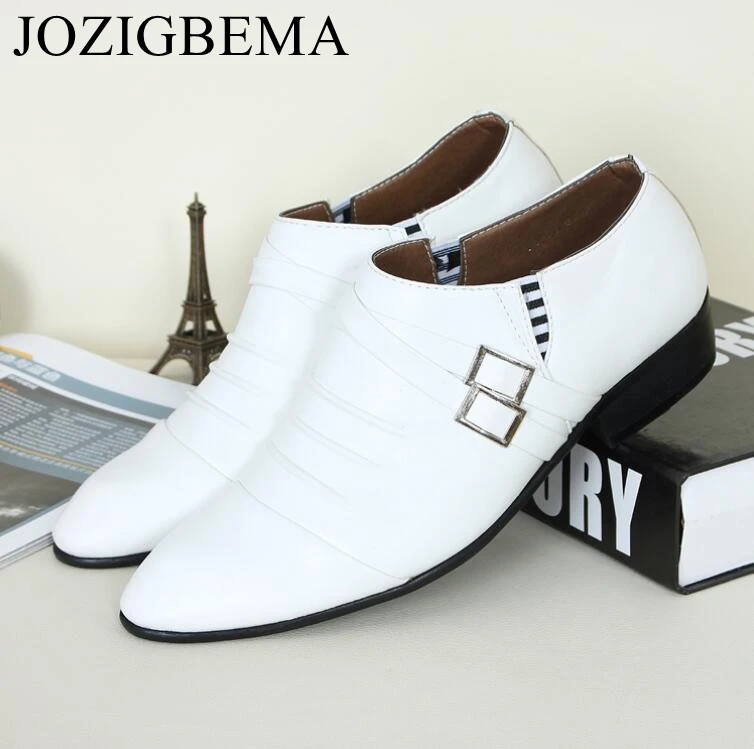 SexeMara New White Pointed Toe Buckle Strap Men's Leather Shoes Soft