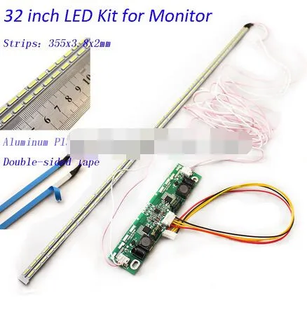 

32 inch LED Aluminum Plate Strip Backlight Lamps Update Kit for LCD Monitor TV Panel 2 LED Strips 355mm Free Shipping