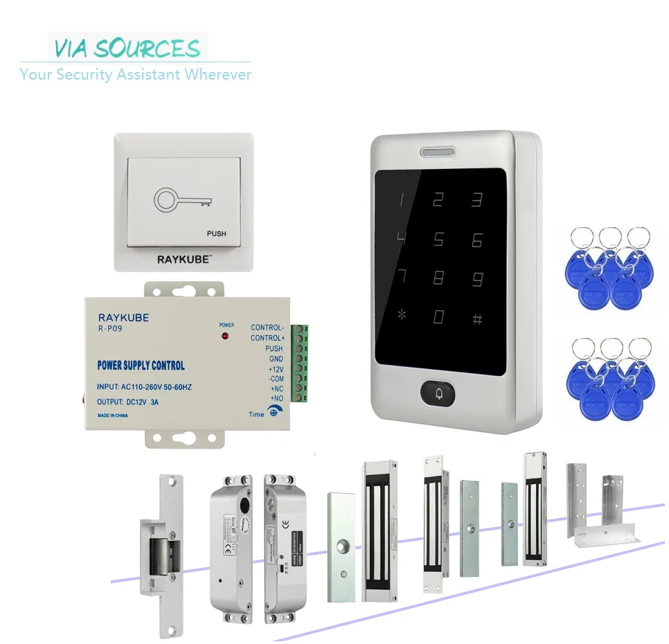 

Direct Factory Door Access Control Kit System RFID Keys Electronic locks Kit Set Full Option With Metal Touch Keypad Security