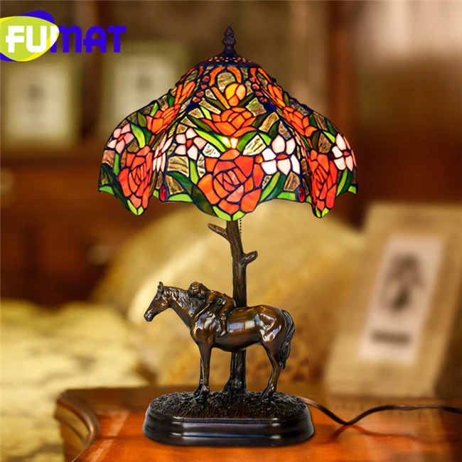 Rose Pure Stained Glass Pure copper Table Lamp Bronze2