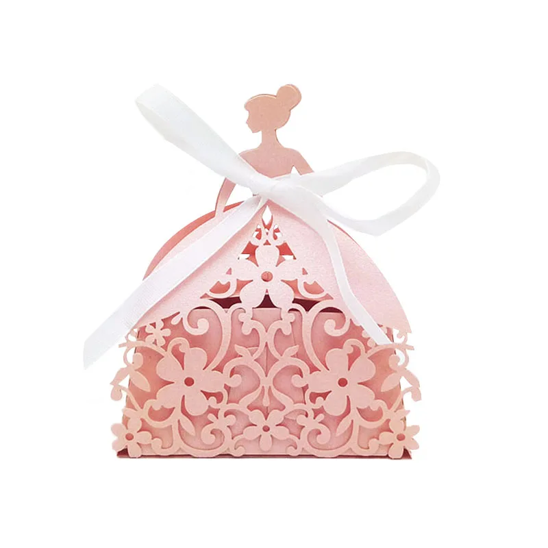50 шт., лазерная резка, коробка для конфет для жениха, кружевная Подарочная коробка с цветами, Свадебные вечерние коробки для шоколада, вечерние украшения и принадлежности для свадьбы - Цвет: pink
