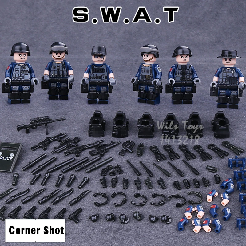 

6pcs SWAT MILITARY Navy Seals Team WW2 Corner Shot Weapon Soldiers Army Mini Building Blocks Bricks Figures Toys Boys Children