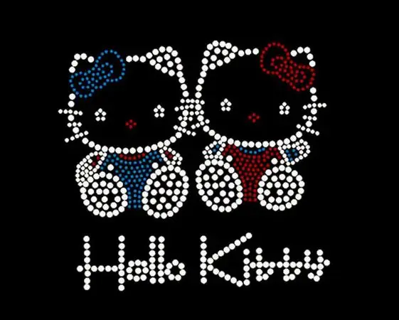 

2pc/lot Lovely twins cat hot fix rhinestones iron on crystal transfers design transfer on design kid's shirt
